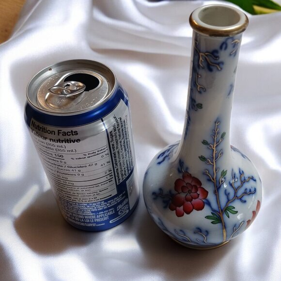 Antique Hand-Painted Asian Style Bud Vase Elegant Peony Gilded Accents, … - Picture 16 of 16